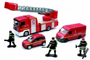 Divers . Set 6 pices pompier : Fiat Panda 4X4, Daily van, Scania Ladder, 3 figurines 1/43